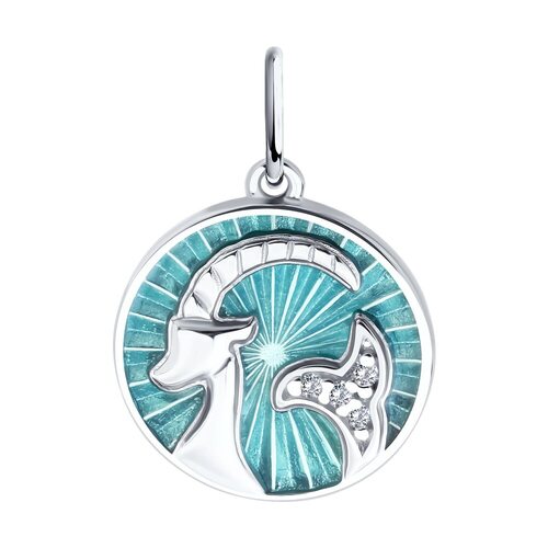 Подвеска "Козерог" с фианитами и эмалью из серебра 925 пробы