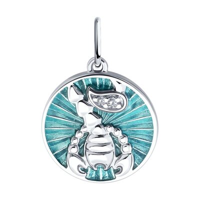 Подвеска "Скорпион" с фианитами и эмалью из серебра 925 пробы