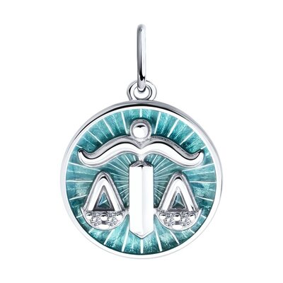 Подвеска "Весы" с фианитами и эмалью из серебра 925 пробы