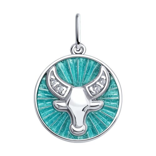 Подвеска "Телец" с фианитами и эмалью из серебра 925 пробы