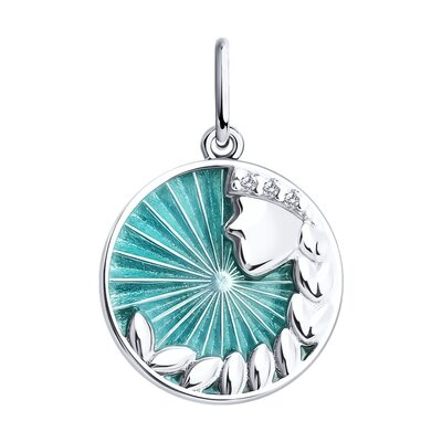 Подвеска "Дева" с фианитами и эмалью из серебра 925 пробы