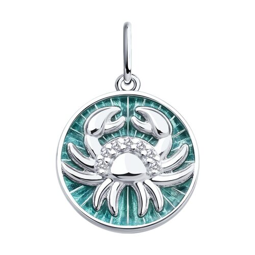 Подвеска "Рак" с фианитами и эмалью из серебра 925 пробы