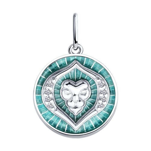 Подвеска "Лев" с фианитами и эмалью из серебра 925 пробы