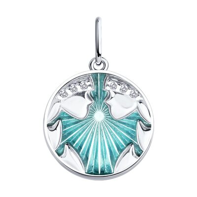 Подвеска "Близнецы" с фианитами и эмалью из серебра 925 пробы