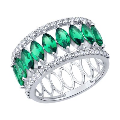 Кольцо с ситаллом и фианитами из серебра 925 пробы