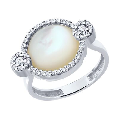 Кольцо с перламутром и фианитами из серебра 925 пробы