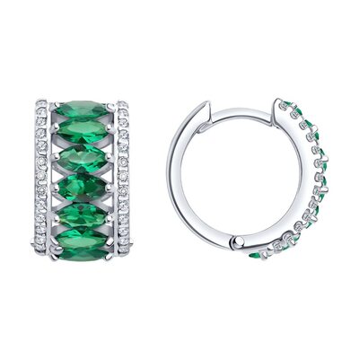 Серьги с ситаллом и фианитами из серебра 925 пробы