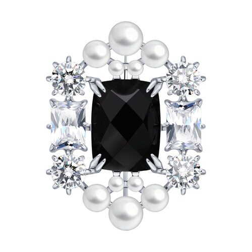 Брошь с агатом и жемчугом из серебра 925 пробы