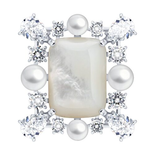 Брошь с перламутром и жемчугом из серебра 925 пробы