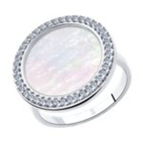 Кольцо с фианитом и перламутром из серебра 925 пробы