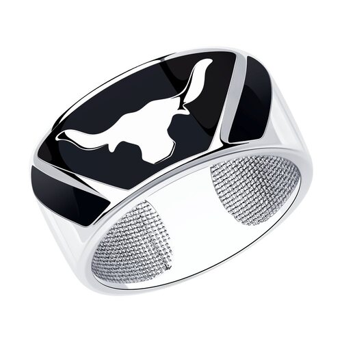 Кольцо "Бык" с эмалью из серебра 925 пробы