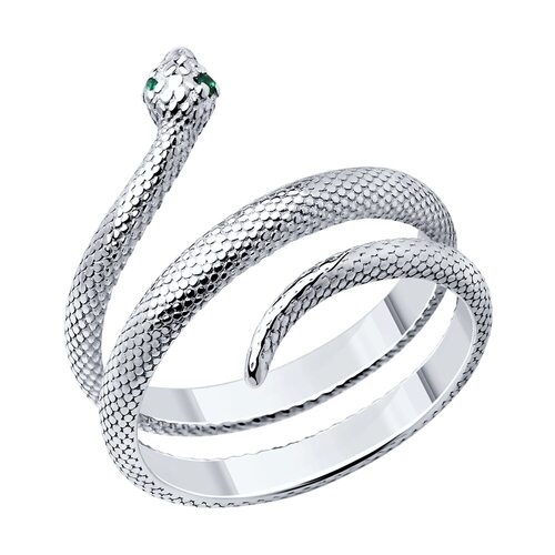 Кольцо "Змея" с фианитами из серебра 925 пробы
