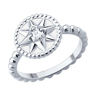 Кольцо "Роза ветров" с фианитом и эмалью из серебра 925 пробы