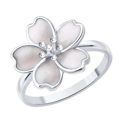 Кольцо "Цветок" с эмалью из серебра 925 пробы