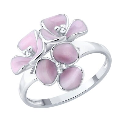 Кольцо "Цветы" с эмалью из серебра 925 пробы