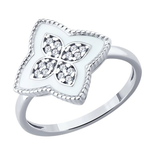 Кольцо с фианитами и эмалью из серебра 925 пробы