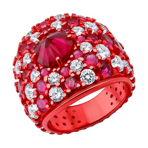 Кольцо с корундами и фианитами из серебра 925 пробы