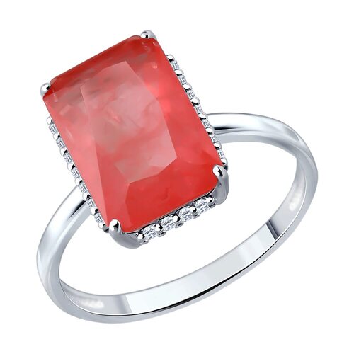 Кольцо с дуплетом кварца и ювелирного стекла и фианитами из серебра 925 пробы