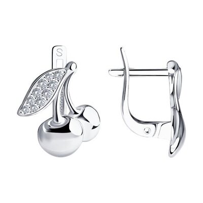 Серьги "Вишня" с фианитами из серебра 925 пробы