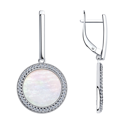 Серьги с перламутром и фианитами из серебра 925 пробы