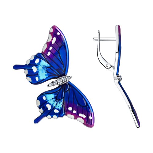 Серьги "Бабочки" с эмалью из серебра 925 пробы