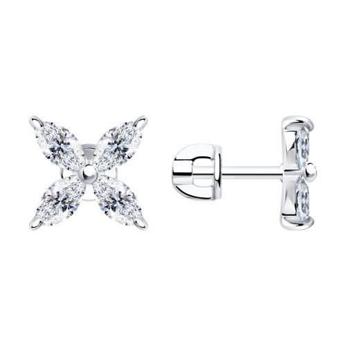 Серьги "Цветы" с фианитами из серебра 925 пробы