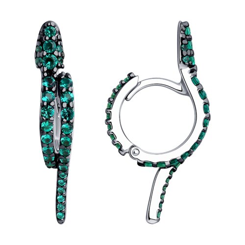 Серьги "Змеи" с фианитами из серебра 925 пробы