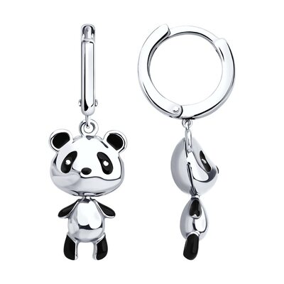 Серьги "Панда" с эмалью из серебра 925 пробы