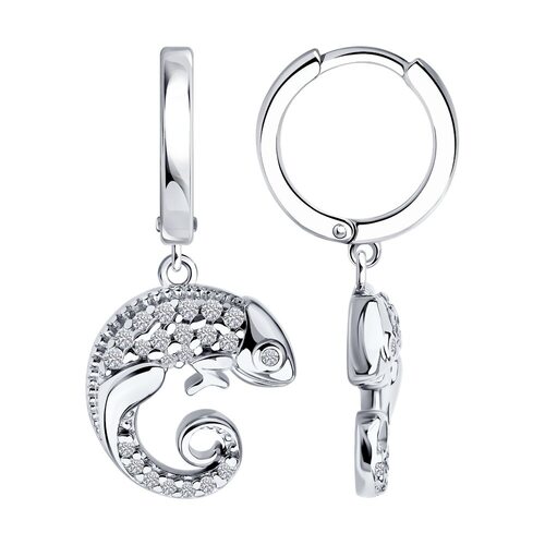 Серьги "Хамелеон" с фианитами из серебра 925 пробы