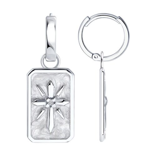 Серьги "Кресты" с фианитами и эмалью из серебра 925 пробы