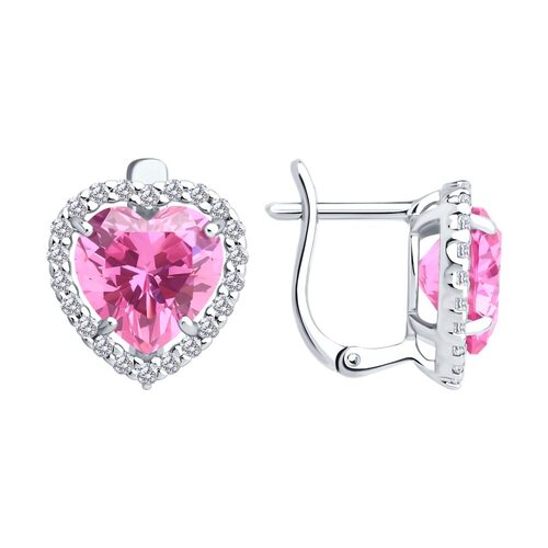 Серьги "Сердца" с фианитами из серебра 925 пробы