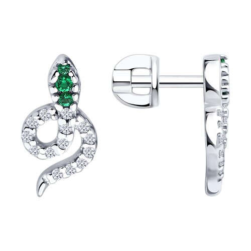 Серьги "Змеи" с фианитами из серебра 925 пробы