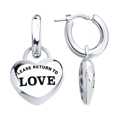 Серьги "Love"с эмалью из серебра 925 пробы