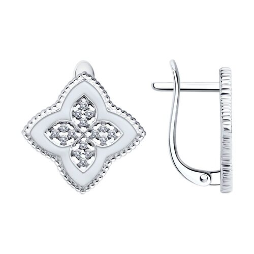 Серьги с фианитами и эмалью из серебра 925 пробы