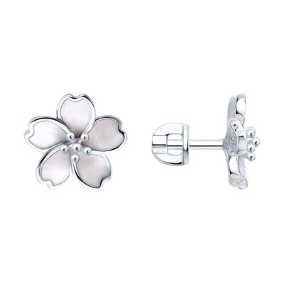 Серьги "Цветы" с эмалью из серебра 925 пробы