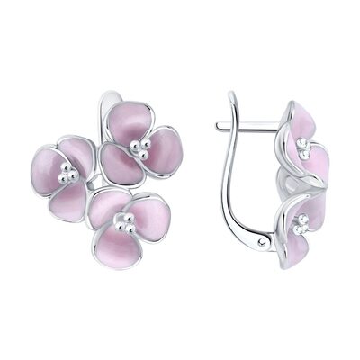 Серьги "Цветы" с эмалью из серебра 925 пробы