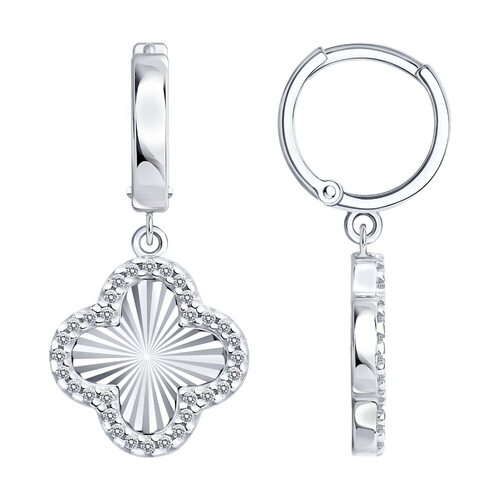 Серьги "Клевер" с фианитами из серебра 925 пробы