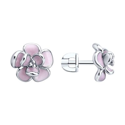 Серьги "Цветы" с эмалью из серебра 925 пробы