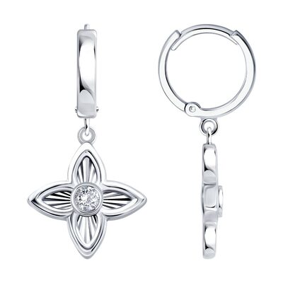 Серьги "Цветы" с фианитами из серебра 925 пробы