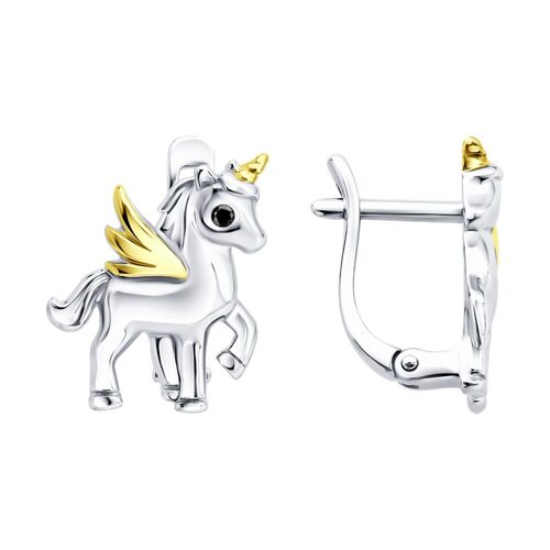 Серьги "Едиинороги" с фианитами из серебра 925 пробы с позолотой