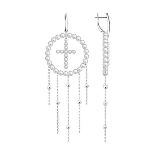 Серьги с жемчугом из серебра 925 пробы
