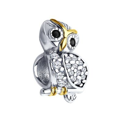 Подвеска "Сова" с фианитами из серебра 925 пробы с позолотой
