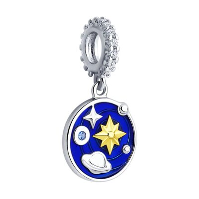 Подвеска "Ночное небо" с фианитами и эмалью из серебра 925 пробы с позолотой