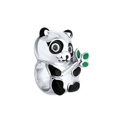 Подвеска "Панда" с фианитами и эмалью из серебра 925 пробы