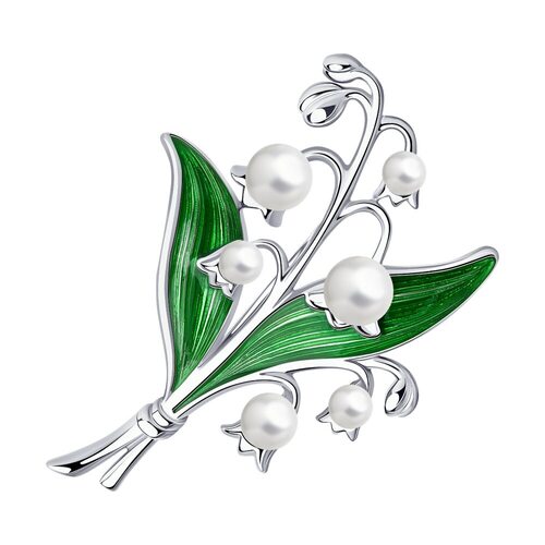 Брошь с жемчугом из серебра 925 пробы