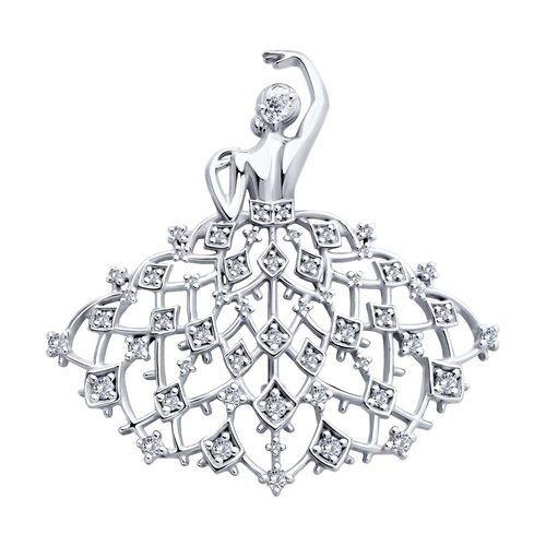 Брошь "Девушка" с фианитами из серебра 925 пробы