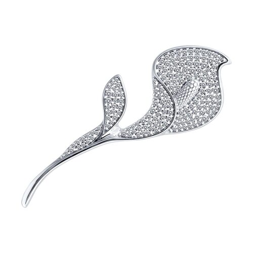 Брошь "Цветок" с фианитами из серебра 925 пробы