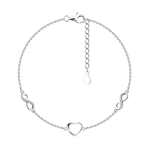 Браслет "Сердце и Бесконечность" с фианитами из серебра 925 пробы