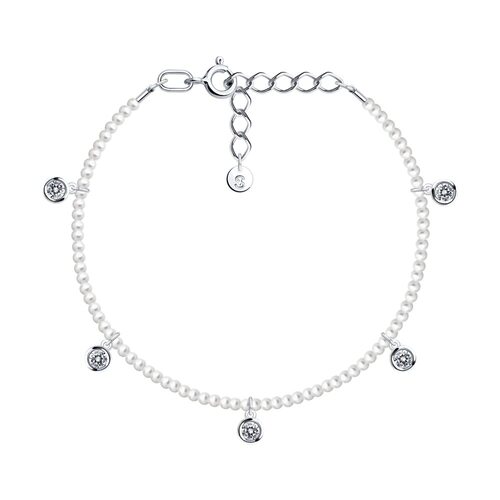 Браслет с жемчугом и фианитами из серебра 925 пробы