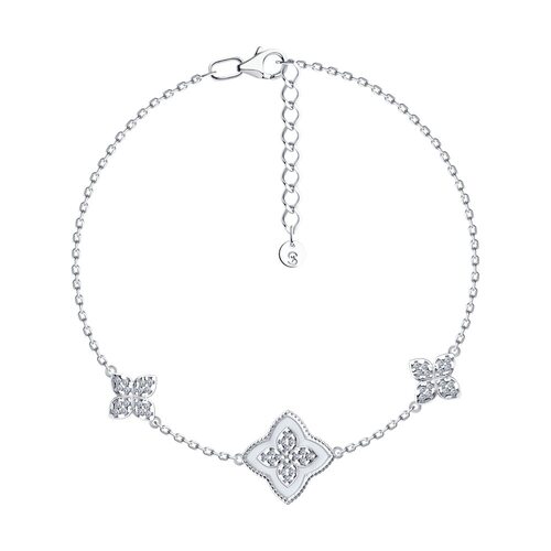 Браслет с фианитами и эмалью из серебра 925 пробы